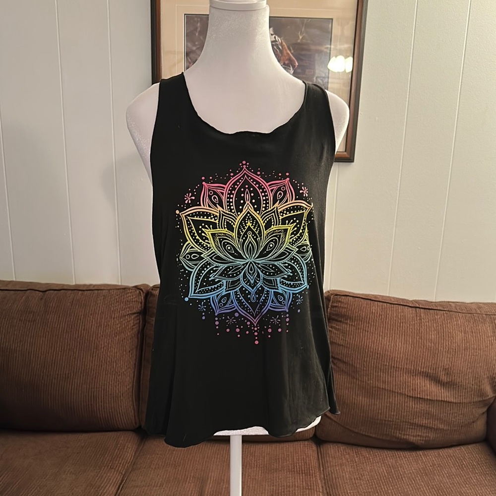 SHEIN Black Tank Top with Colorful Mandala Design